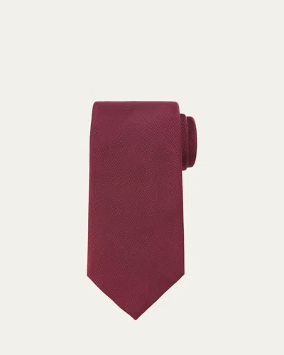 Brioni Solid Textured Silk Tie In Red