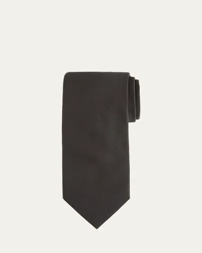 Brioni Solid Textured Silk Tie In Brown
