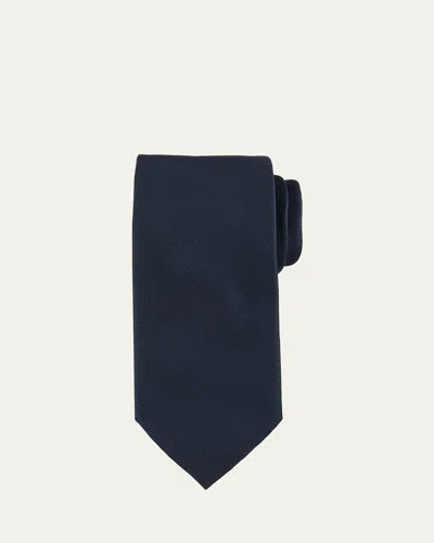 Brioni Solid Textured Silk Tie In Navy
