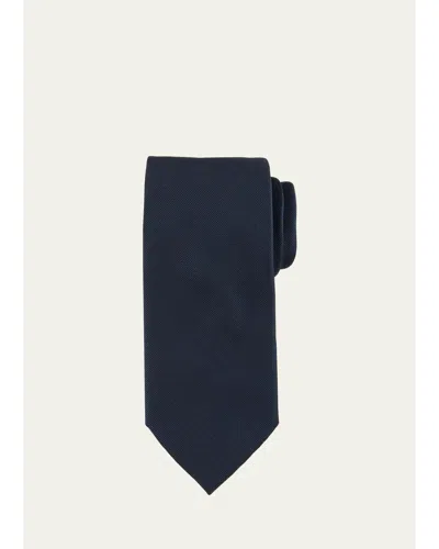 Brioni Solid Textured Silk Tie In Blue