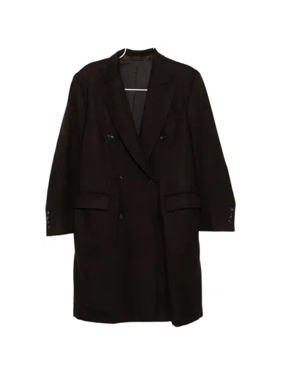 Brioni Spiga Double-breasted Overcoat In Black