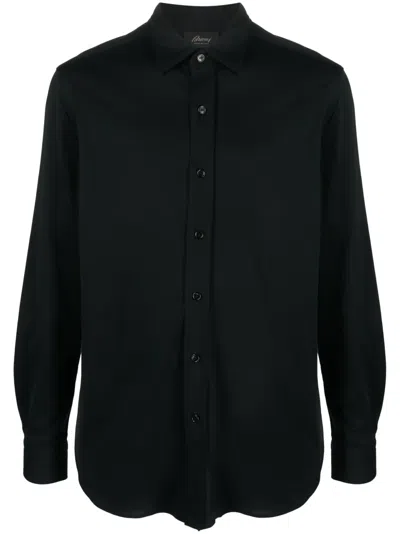 Brioni Spread-collar Cotton Shirt In Black