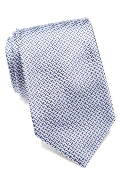 Brioni Men's Silk Jacquard Basketweave Tie In Navy Sky Blue