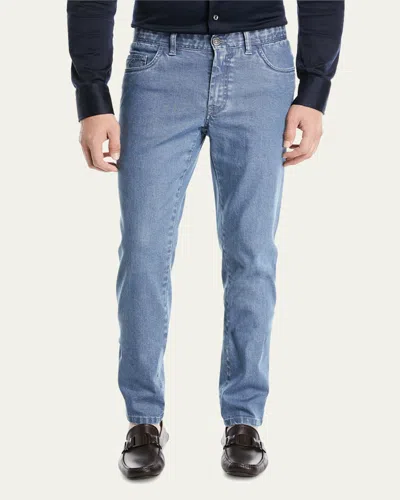 Brioni Straight-leg Stretch Denim Jeans In Blue Marbl