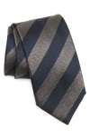 Brioni Stripe Silk Tie In Dark Blue/grey