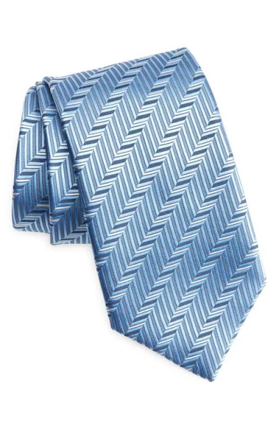 Brioni Stripe Silk Tie In White/bluette