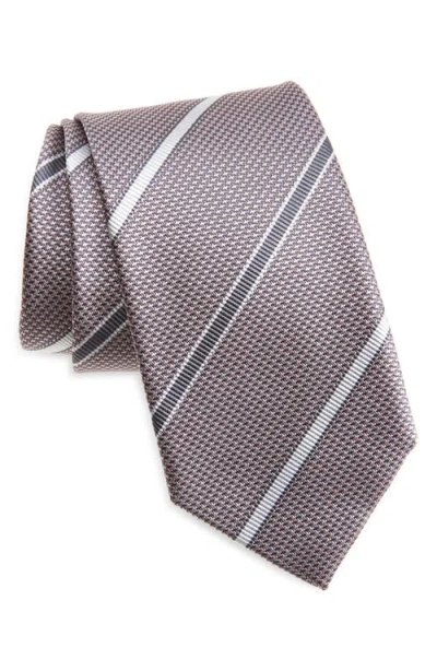 Brioni Stripe Standard Silk Jacquard Tie In Grey Pink