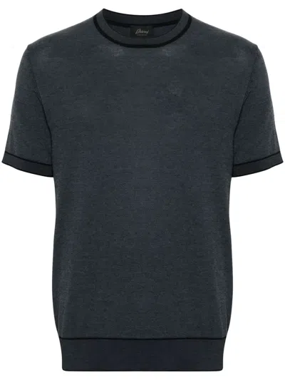 Brioni Stripe-trim Cotton T-shirt In Blue
