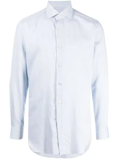 Brioni Striped Cotton-cashmere Blend Shirt In Blue