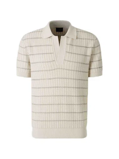 Brioni Striped Cotton Polo Shirt In White