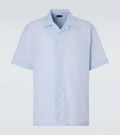 Brioni Striped Cotton Poplin Bowling Shirt In Blue