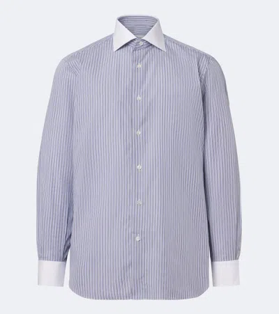Brioni Striped Cotton Poplin Shirt In White