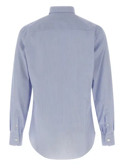 Brioni Striped Cotton Shirt In Blue