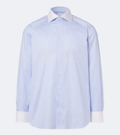 Brioni Striped Cotton Shirt In Blue