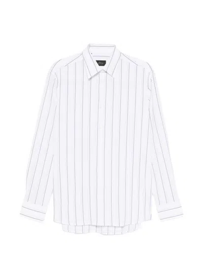 Brioni Striped Cotton Shirt In White