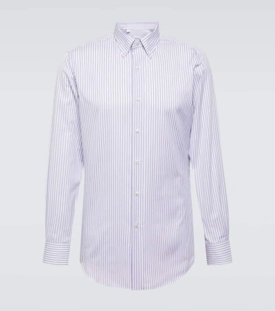 Brioni Striped Cotton Shirt In White/lilac