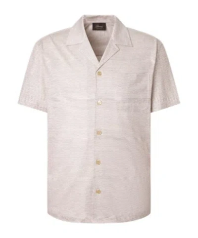 Brioni Striped Linen And Cotton Shirt In White