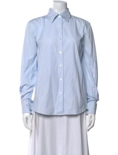 Pre-owned Brioni Striped Long Sleeve Button-up Top In Blue
