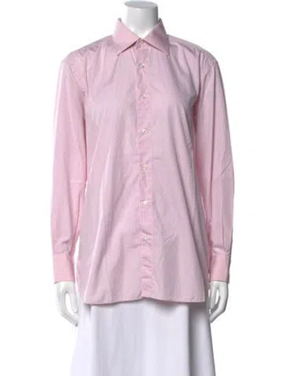 Pre-owned Brioni Striped Long Sleeve Button-up Top In Pink