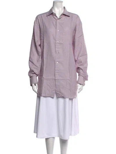Pre-owned Brioni Striped Long Sleeve Button-up Top In Purple