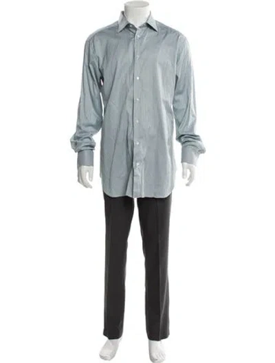 Pre-owned Brioni Striped Long Sleeve Dress Shirt In Blue