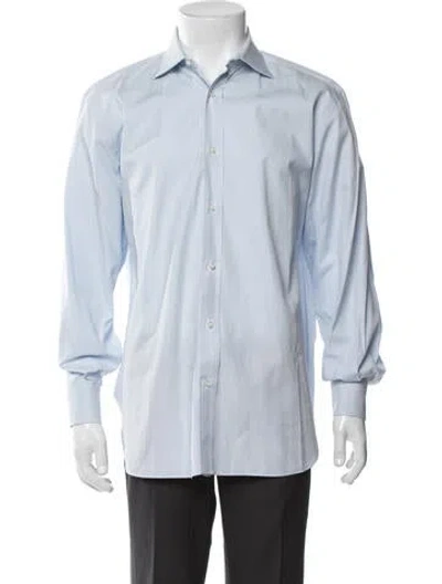 Pre-owned Brioni Striped Long Sleeve Dress Shirt In Blue