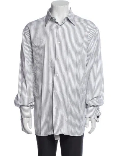 Pre-owned Brioni Striped Long Sleeve Dress Shirt In Blue