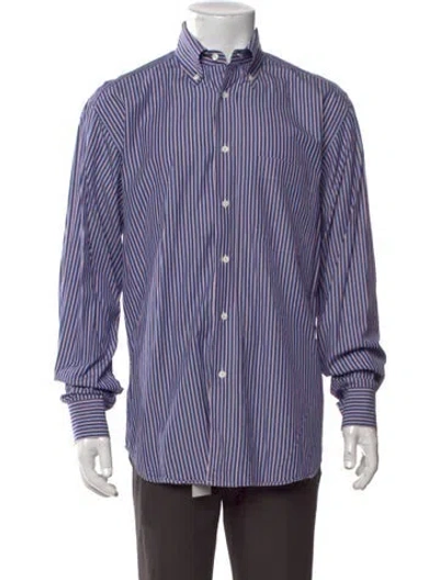 Pre-owned Brioni Striped Long Sleeve Dress Shirt In Blue