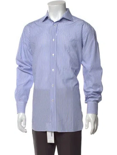 Pre-owned Brioni Striped Long Sleeve Dress Shirt In Blue