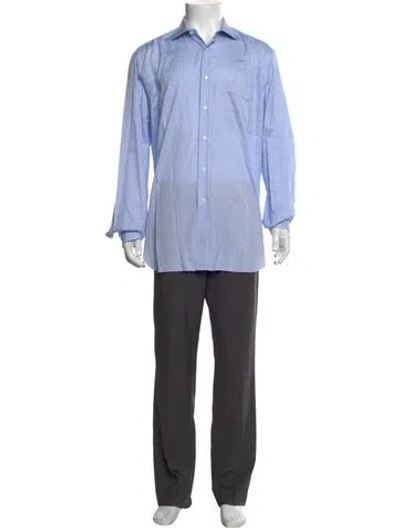 Pre-owned Brioni Striped Long Sleeve Dress Shirt In Blue