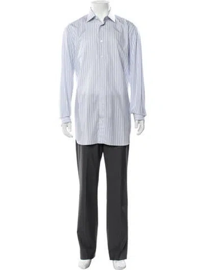 Pre-owned Brioni Striped Long Sleeve Dress Shirt In Blue