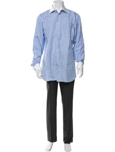 Pre-owned Brioni Striped Long Sleeve Dress Shirt In Blue