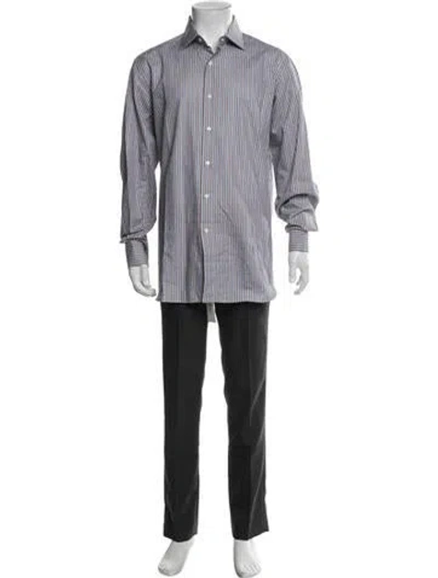 Pre-owned Brioni Striped Long Sleeve Dress Shirt In Gray
