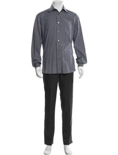 Pre-owned Brioni Striped Long Sleeve Dress Shirt In Grey