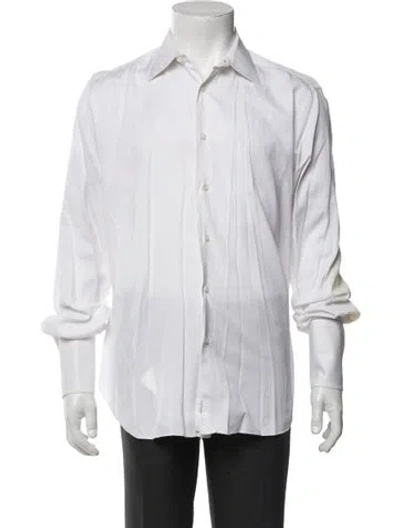 Pre-owned Brioni Striped Long Sleeve Dress Shirt In White