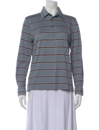 Pre-owned Brioni Striped Long Sleeve Polo In Blue