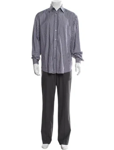 Pre-owned Brioni Striped Long Sleeve Shirt In Gray