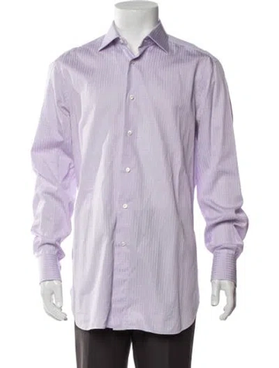 Pre-owned Brioni Striped Long Sleeve Shirt In Purple
