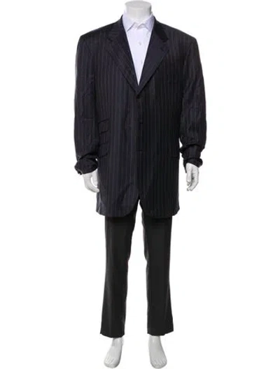 Pre-owned Brioni Striped Overcoat In Blue