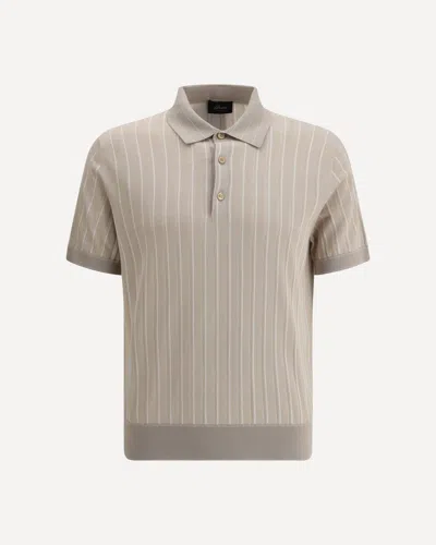 Brioni Striped Polo Sweater In Beige/white