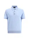 Brioni Striped Polo Sweater In Sky Blue/white