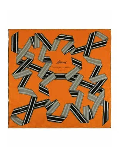 Pre-owned Brioni Striped Scarf W/ Tags In Orange