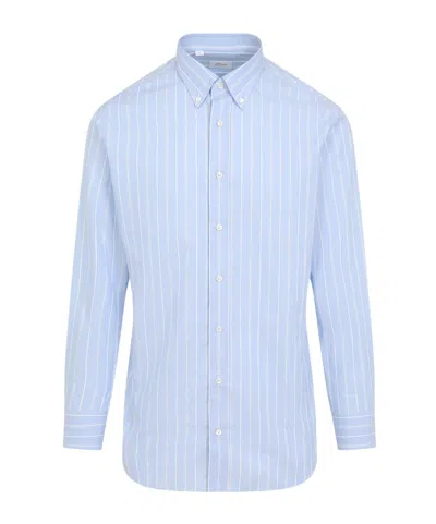 Brioni Striped Shirt In Lightblue