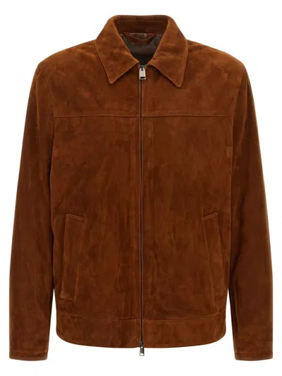 Brioni Suede Blouson Puffer Jackets Brown