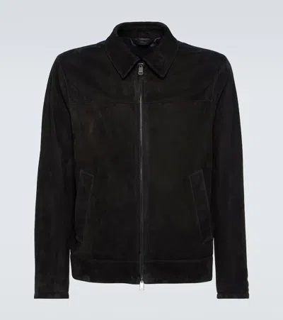 Brioni Suede Blouson Jacket In Black