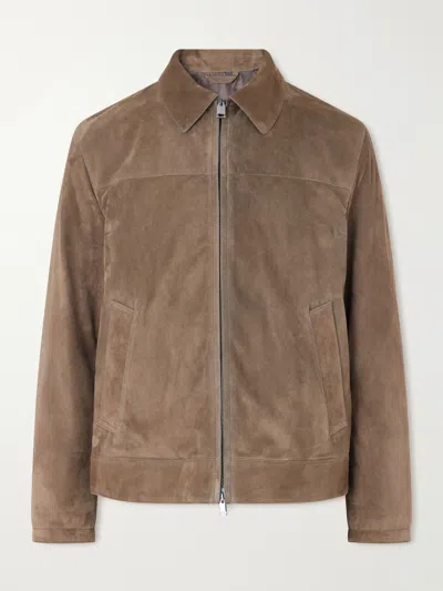 Brioni Suede Blouson Jacket In Brown