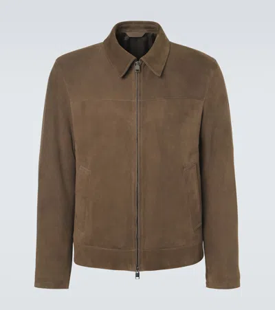 Brioni Suede Blouson Jacket In Brown