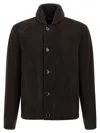Brioni Ribbed-sleeve Suede Bomber Jacket In Black