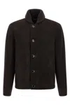 Brioni Ribbed-sleeve Suede Bomber Jacket In Black