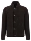 Brioni Ribbed-sleeve Suede Bomber Jacket In Brown